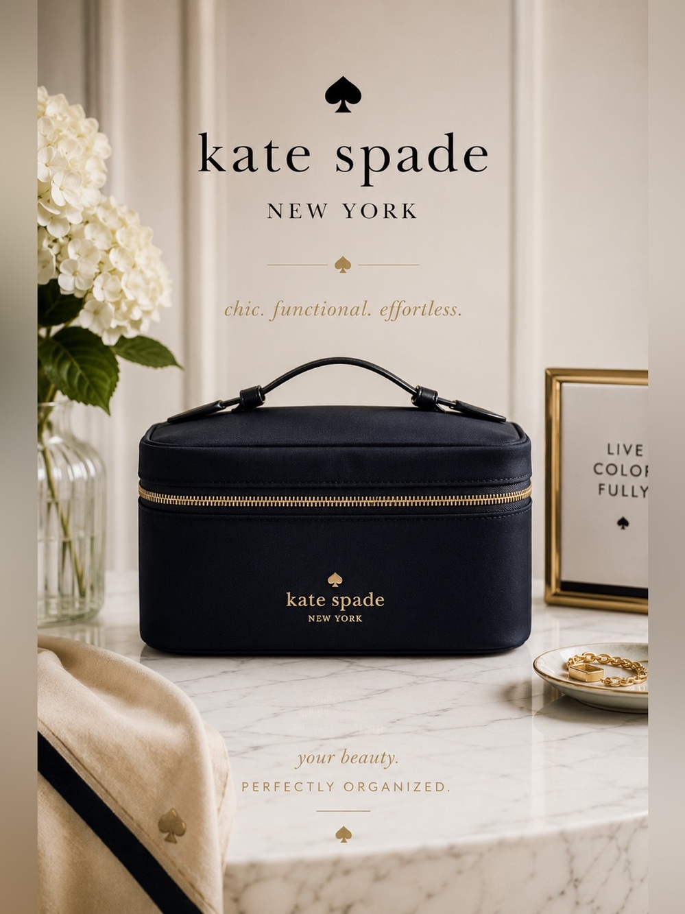 Kate Spade New York Black Nylon Vanity Cosmetic Train Case Travel Bag